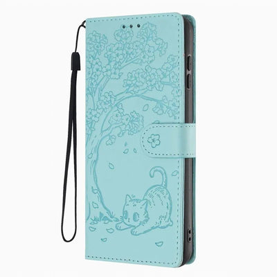 Cute Phone Case For Samsung Galaxy S5 S26 S25 Edge S24 S23 S21 FE S22 Plus Ultra Cash Wallet Cats Under Tree Flip Stand Fundas