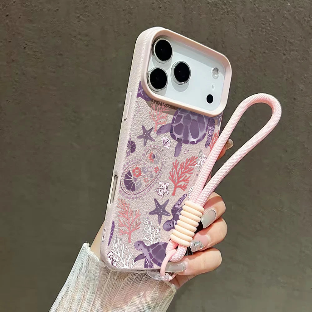 Wrist Strap Case For iPhone 18 13 14 Pro Max Cases iPhone 11 12 17 ProMax 13 15 Plus Coastal Sea Turtle With Lanyard Cover