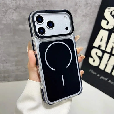 Luxury Two Tone Border Transparent Strong Magnetic Case for IPhone 18 Pro Max 17 Pro 16 15 14 13 12 Pro Max For Magsafe Cover