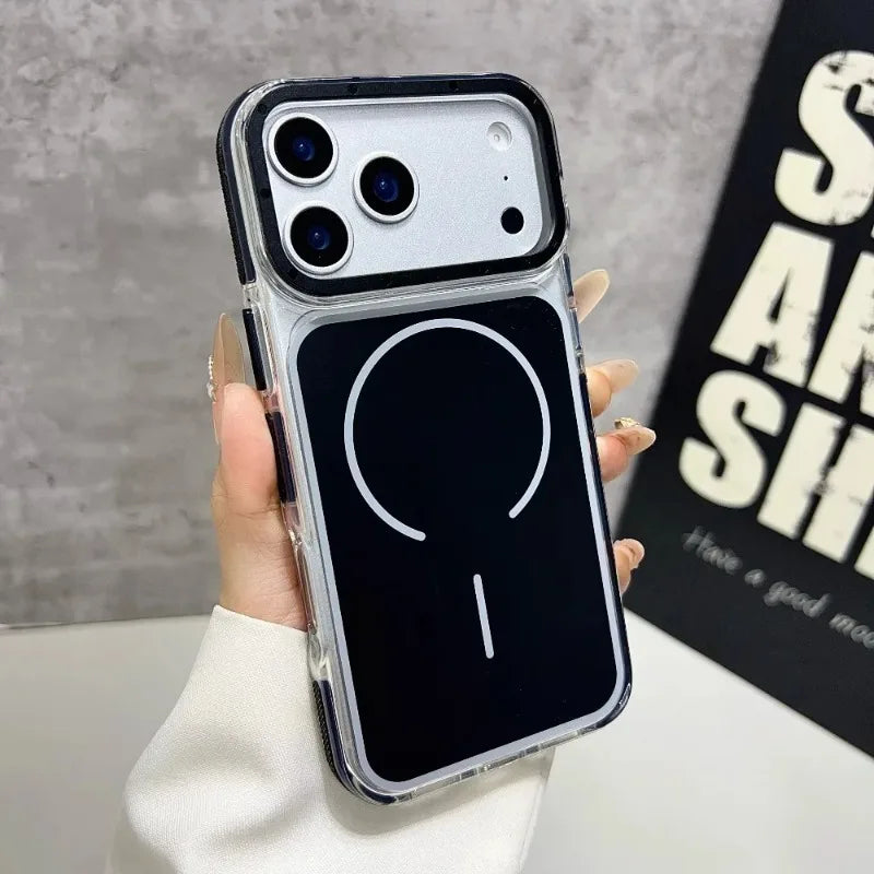 Luxury Two Tone Border Transparent Strong Magnetic Case for IPhone 18 Pro Max 17 Pro 16 15 14 13 12 Pro Max For Magsafe Cover