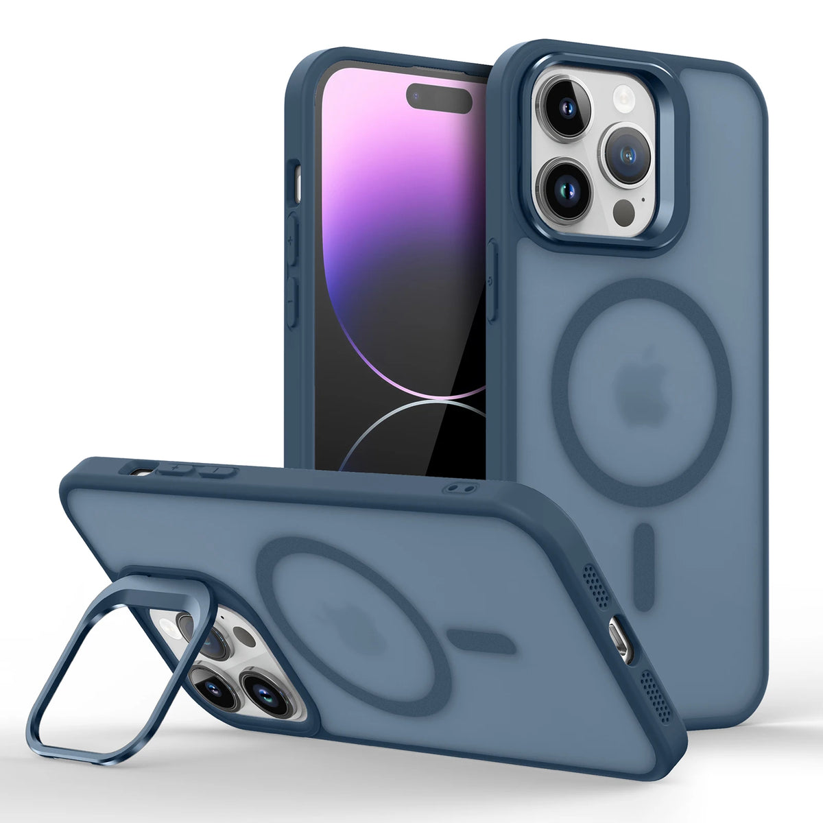 Magnetic Luxury Lens Metal Ring Stand Phone Case For iPhone 15 14 13 12 11 Pro Max Translucent For Magsafe Wireless Charge Cover