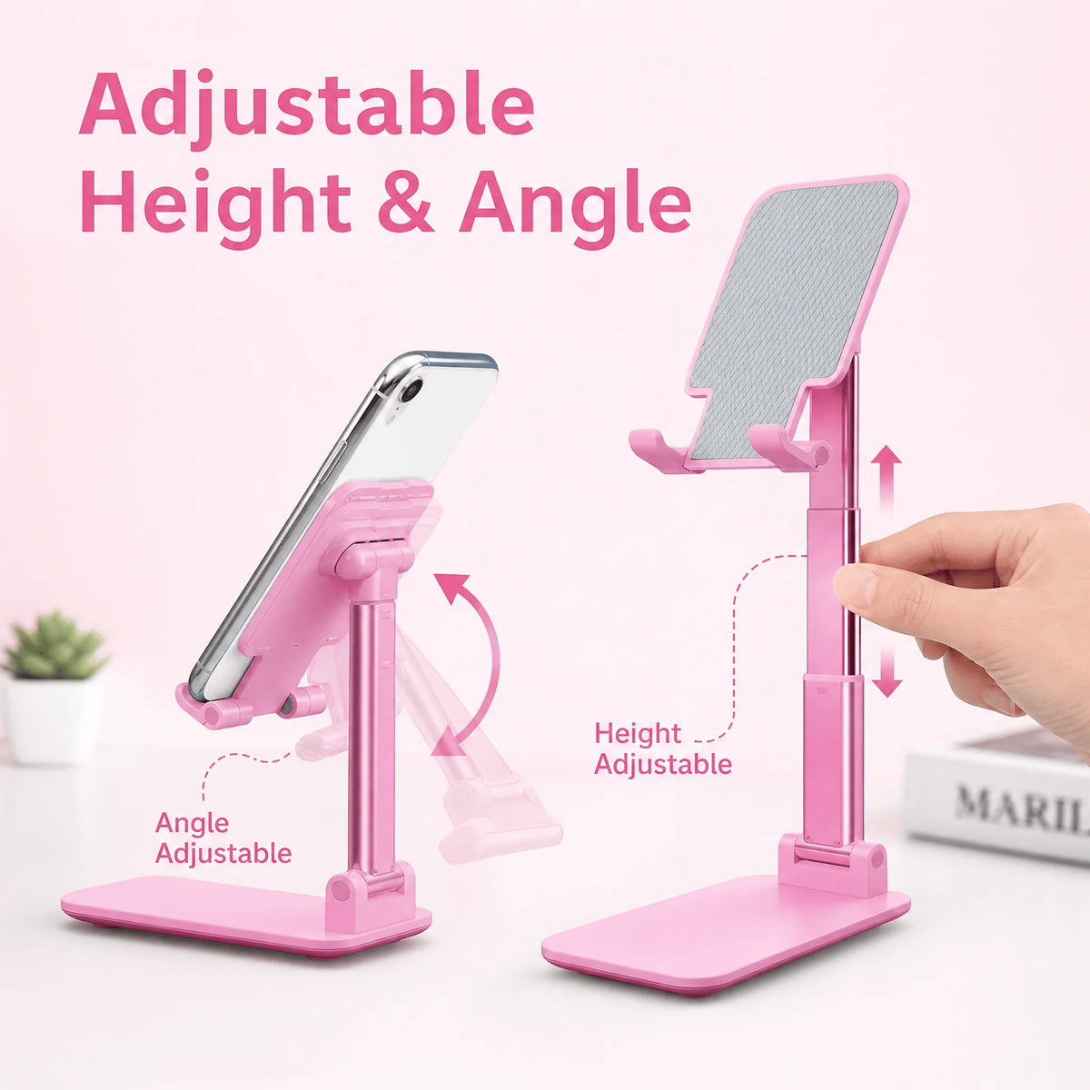 1pcs Foldable Adjustable Phone Stand, Portable Desktop Cell Phone Holder, Angle Height Adjustable Stable Mobile Phone Mount for Smartphone Tablet Home Office Travel