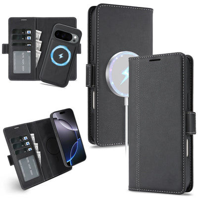 Wireless Charging Magnetic Phone Case For Google Pixel 10Pro XL 9Pro 10 9 9A Magsafe Wallet Case Phone Cover Cash Cards Slot
