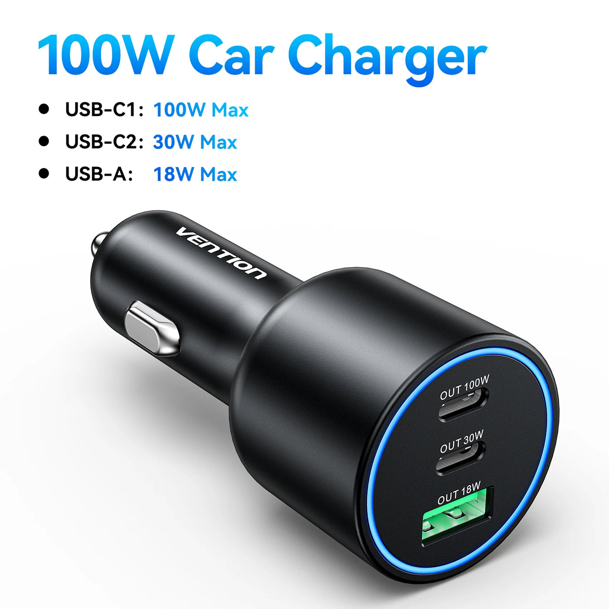 Vention 130W Car Charger USB Type C QC 4.0 PPS PD 30W Fast Charging USB C Car Phone Charger for iPhone 16 15 Pro Samsung Macbook