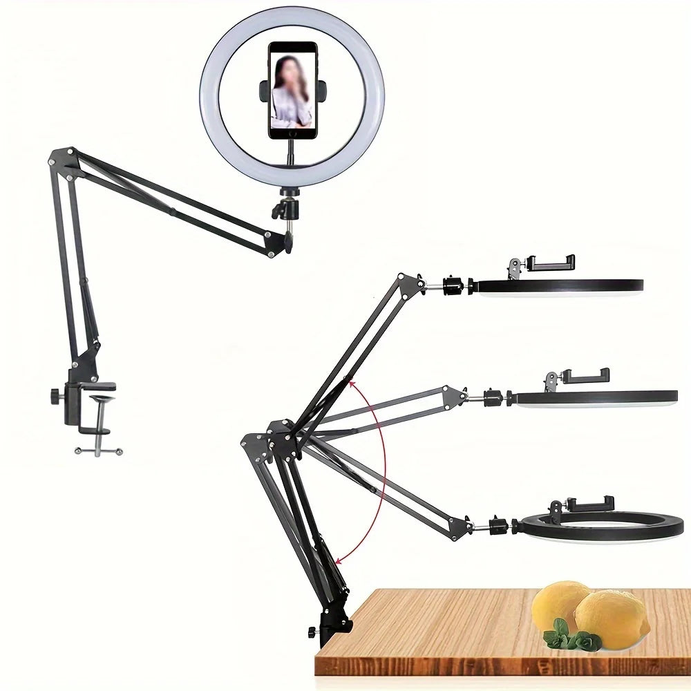10 inch Selfie Ring Light with Mobile Holder Support Table Arm Stand, Photography Led Ring Lamp Ringlight For Live Broadcast