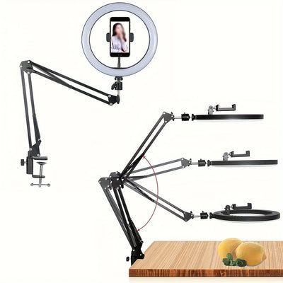10 inch Selfie Ring Light with Mobile Holder Support Table Arm Stand, Photography Led Ring Lamp Ringlight For Live Broadcast