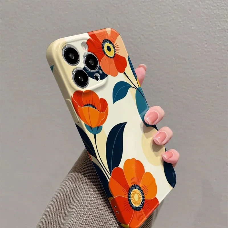 Coloful Full Cover Phone Case For iPhone 17 16 15 14 13 12 11 Pro Max Air 16ePlus XS Max X XR INS Flower Hard PC Bumper Case
