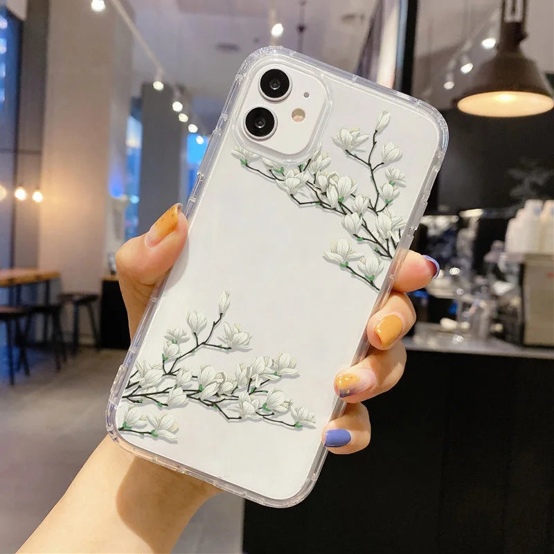 Flower Phone Case For iPhone 17 Case iPhone 15 13 14 18 11 12 16 Pro Max 7 8 Plus 13 Mini XR SE Soft Silicone Transparent Cover