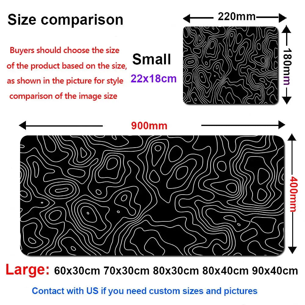 XXL Black Desk Accessories Topographic Mouse Pad Strata Liquid Mousepad Office Accessories Gamer Deskmat XL Gaming Setup Table