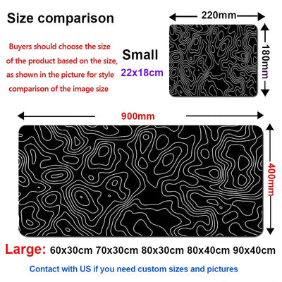XXL Black Desk Accessories Topographic Mouse Pad Strata Liquid Mousepad Office Accessories Gamer Deskmat XL Gaming Setup Table