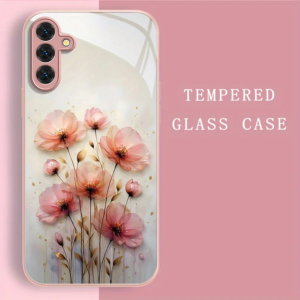 Lotus Flowers Glass Phone Case For Samsung S26 Ultra S25 S24 S23 Plus A57 5G A56 A55 A54 A53 A37 A36 A17 A26 A25 A24 Cases Cover