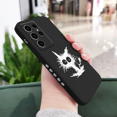 Scrawled Cat Phone Case For Samsung Galaxy S25FE S24 S23 S22 S21 S20 S10 S10E Ultra Plus FE Note 20 Ultra 10 Plus Cover
