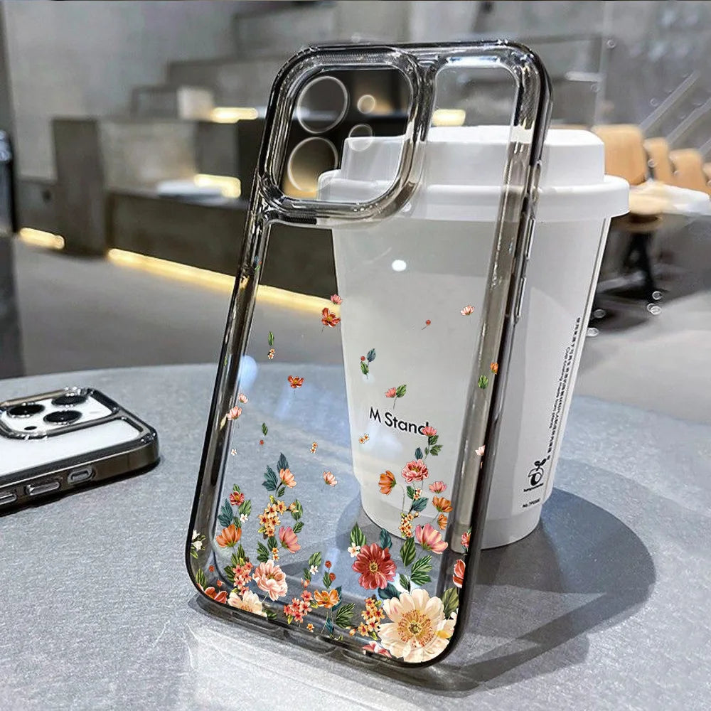 Flower Phone Case For iPhone 17 16 18 13 11 14 12 15 Pro Max Air 16e 7 Plus SE Shockproof Transparent Cover Silicone Soft Funda