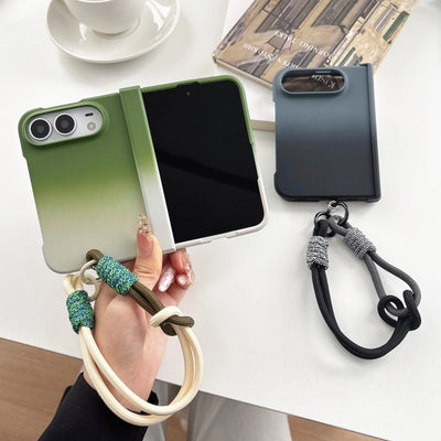 For iPhone Duo 2026 Luxury Gradient Color Hinge Protection Phone Case for iPhone DUO 18 Ultra 18Fold Wrist Strap Lanyard Cover