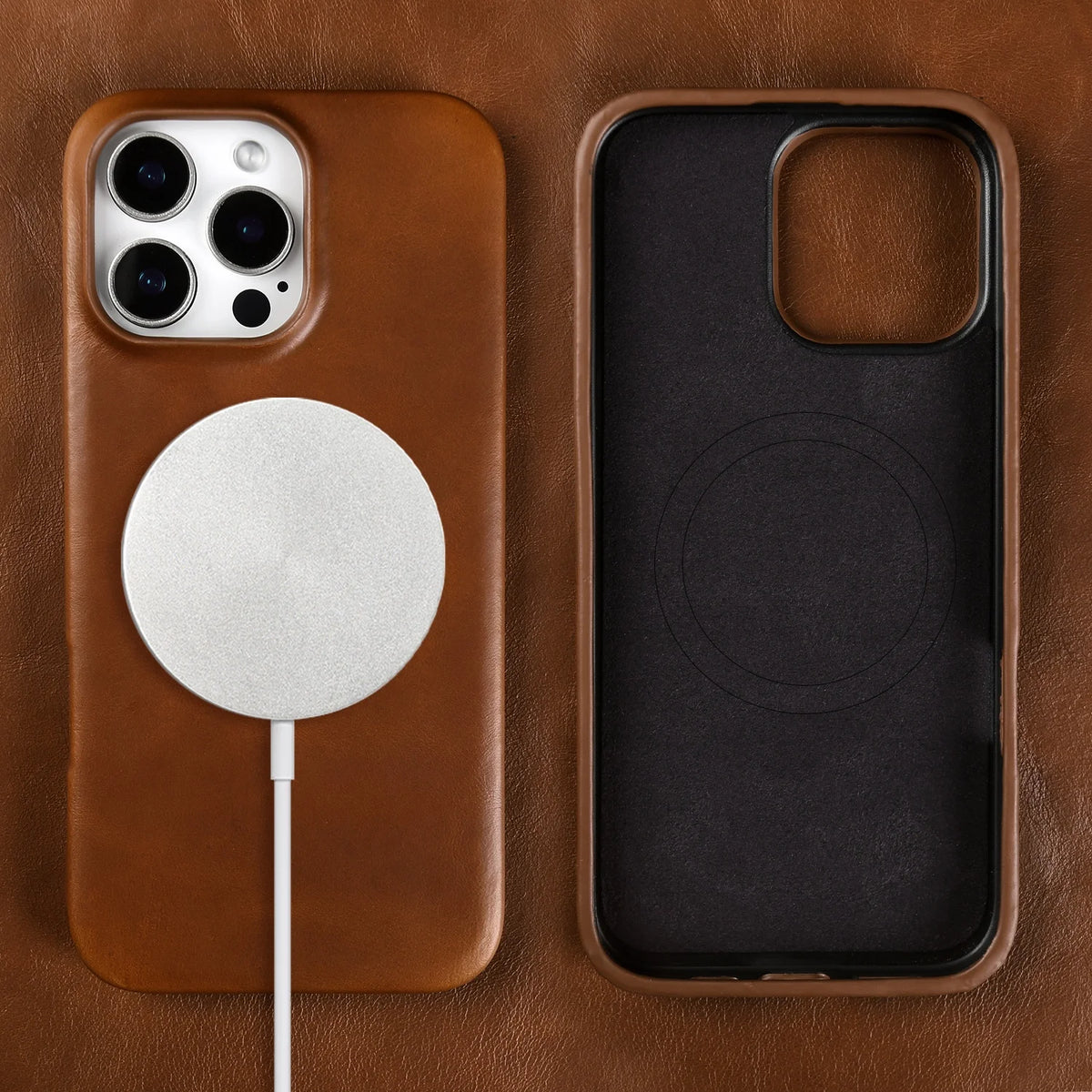 Vintage Full Wrapped Genuine Leather Case for Iphone 18 Pro Max 17 16 15 14 13 12 Business Oil Wax Magnetic Magsafe Phone Cover