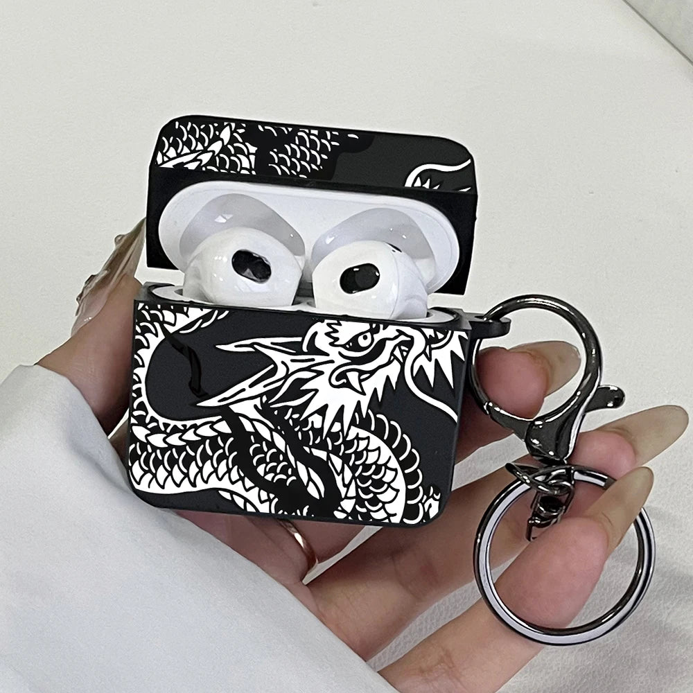 Black Dragon Design Earphone Cases for Airpods Pro3/Pro2/Pro For Apple Bluetooth Headset Case Protective Cover Airpods 1/2/3/4