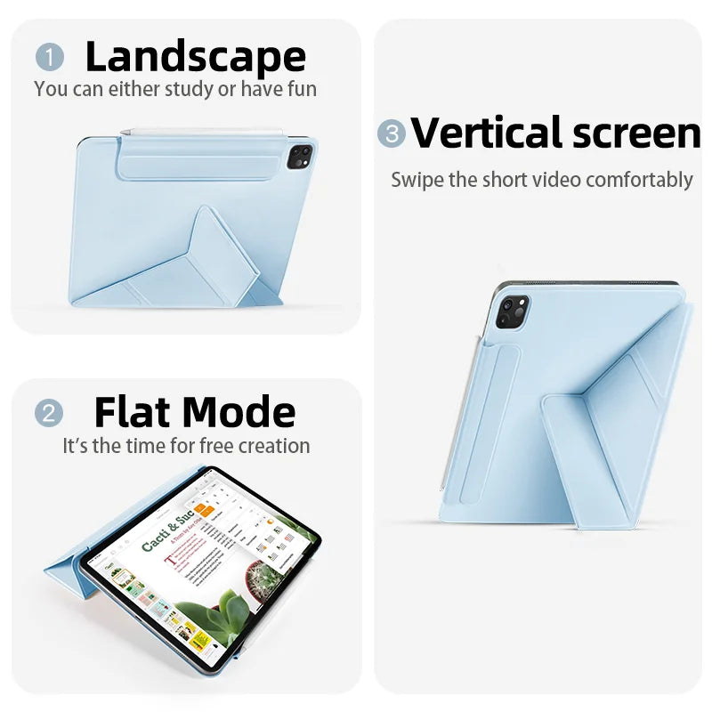 Case for iPad Mini 6/7 & Air 13-inch! Magnetic Closure Double-Sided Folio, Y-Fold Multi-Angle, Auto Wake/Sleep Smart Cover