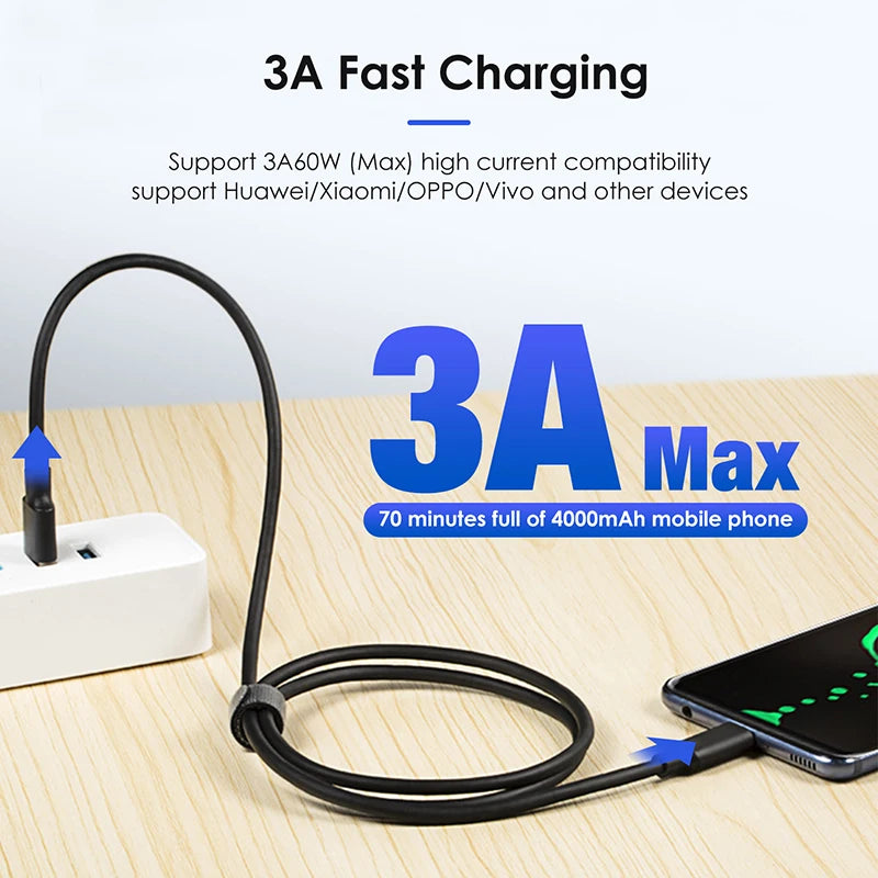 USB A To Type C Fast charge Cable For iPhone 15 Pro Max Macbook iPad Xiaomi USBC 3.2/3.1 Gen 2 60W 3A Data Charger Cord 2m 3m 5m