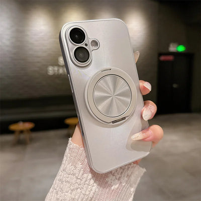 360 degree Rotatable Magsafe Ring Holder Case For iPhone 16 Pro Max 16 Plus 15 Pro 14 13 12 11 Frosted Plating Lens Film Cases