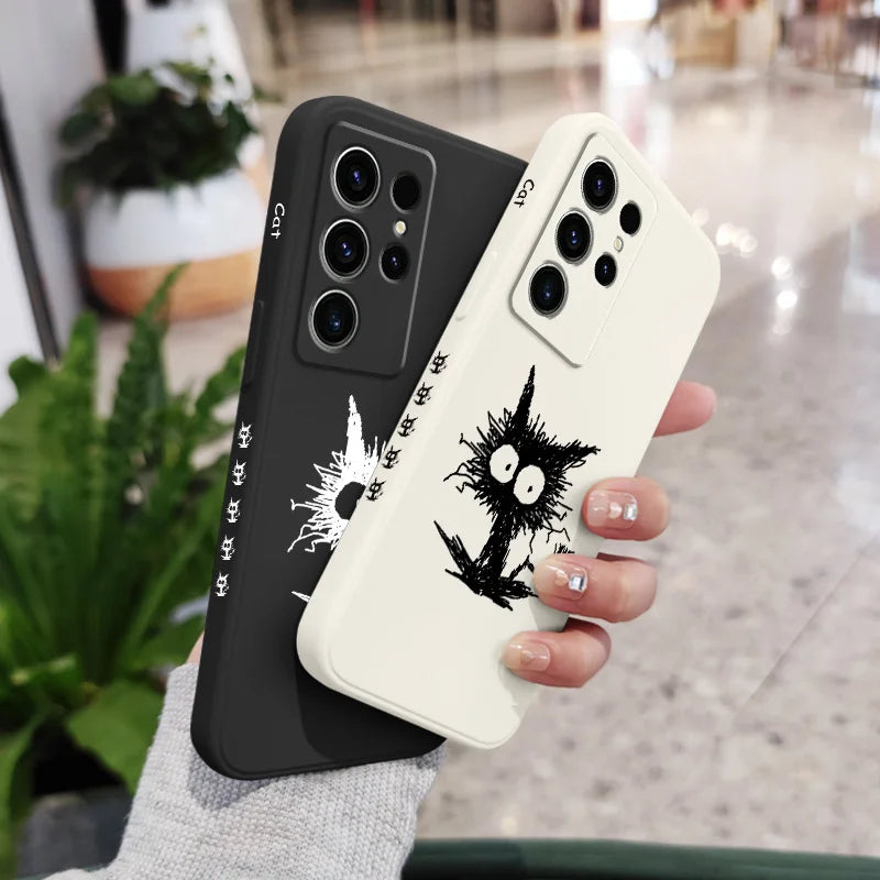 Scrawled Cat Phone Case For Samsung Galaxy S25FE S24 S23 S22 S21 S20 S10 S10E Ultra Plus FE Note 20 Ultra 10 Plus Cover