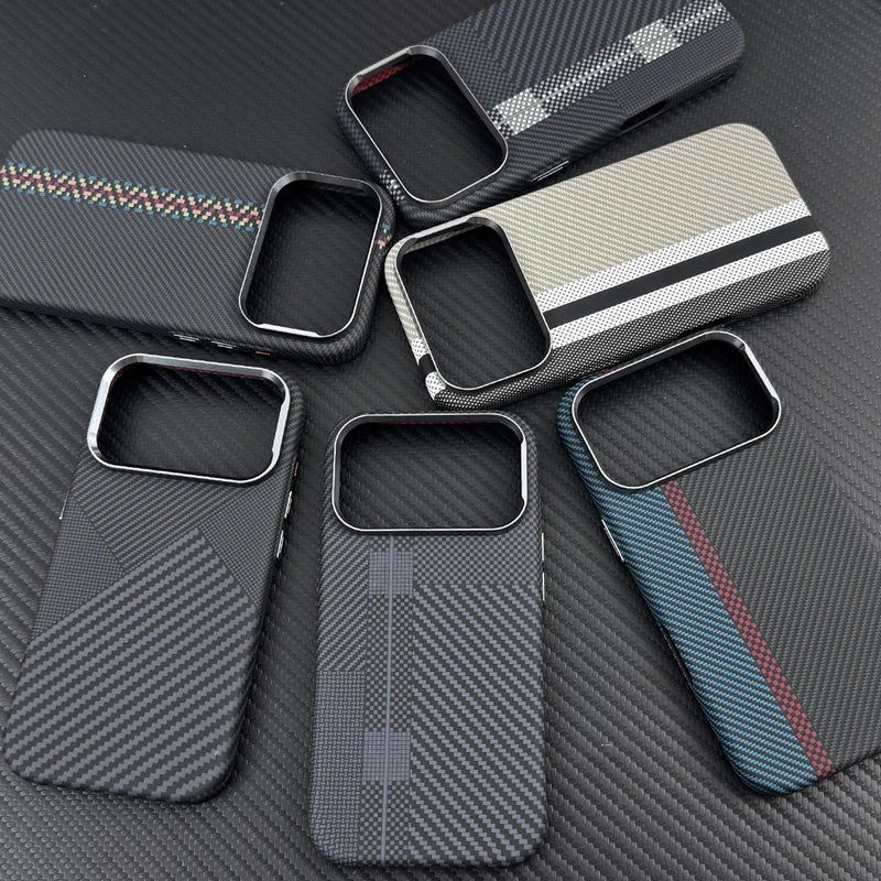 Carbon Fiber Texture Magnetic Case For iphone 17 18Pro Max 16 18 Pro 15 14 13 Ultrathin Alloy Lens Wireless Charge Hard Cover