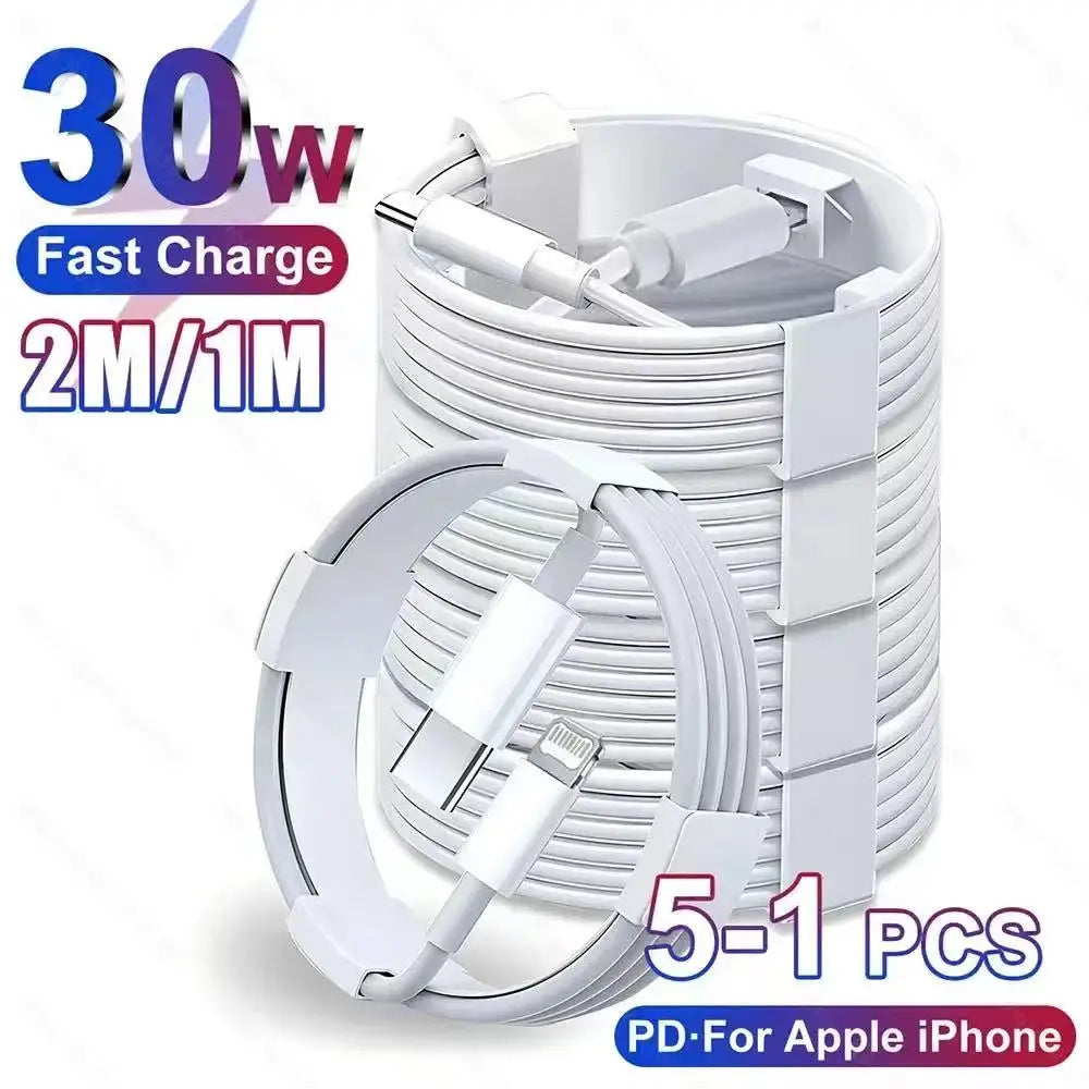 5-1pcs 30W Fast Charging Cable Foe iPhone 13 12 11 14 Pro Max Mini USB C Cable For X XR XS MAX 7 8 14 Plus 6
