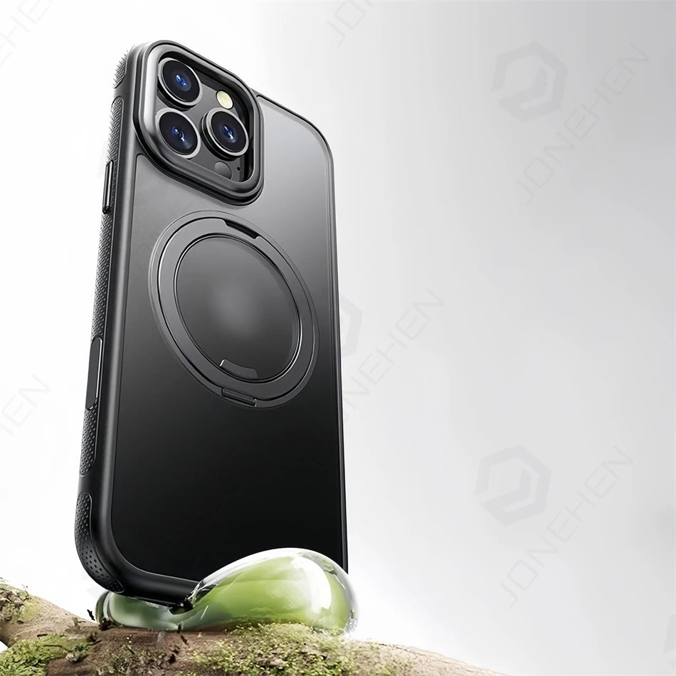 360° Rotation Ring Stand Magnetic Case For iPhone 13 14 15 16 17 18 Pro Max Matte Military Shockproof Armor Cover For Magsafe