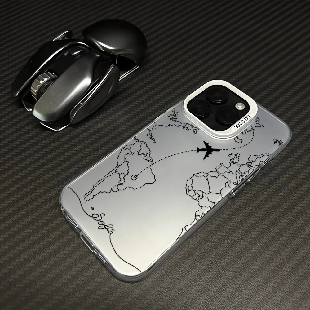 Planes Travel World Map Cover Phone Case For iPhone Apple 16 15 14 12 13 11 Pro 8 7 SE Plus X XS Max Clear Hard Case Funda