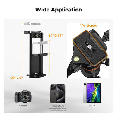 K&F CONCEPT 192cm Camera Tripod with 360 Degree 17.6lbs Load Ball Head Detachable Monopod Heavy Duty DSLR Tripods O275A5+BH-36