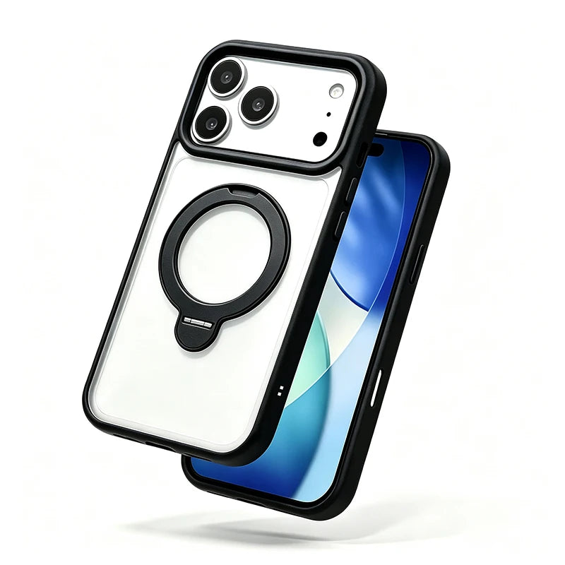 Magnetic Phone Case With 360 Rotatable Metal Kickstand, Clear Shockproof Protective Cover With IPhone 17 Pro Max 16 15 14 13 12 All Models