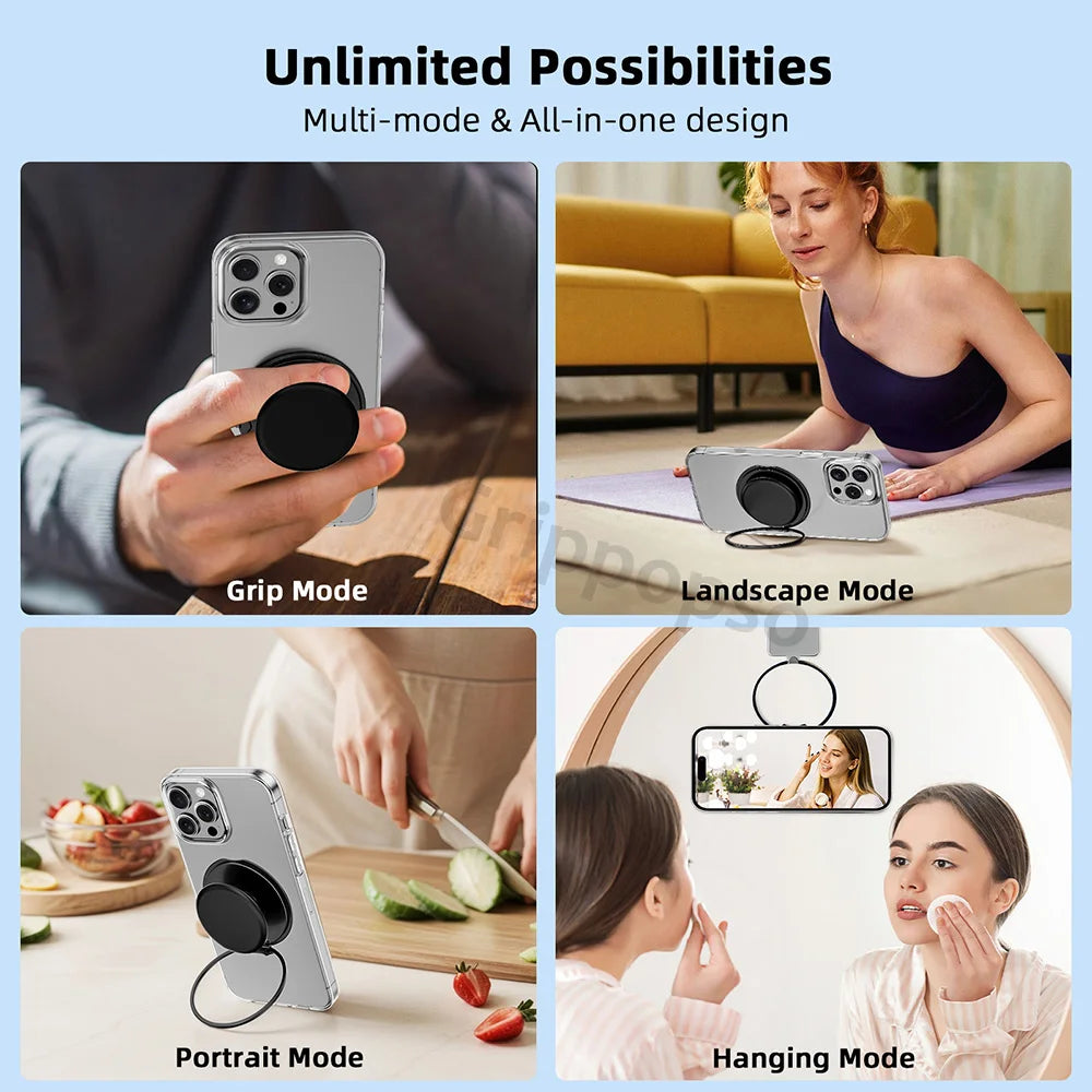 Grippopso Mobile Phone Finger Holder Socket Magnetic Cell Phone Grip Stand Finger Ring Kickstand Rotation Universal Phone Stand