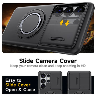 Slide Lens Card Slot Holder Cover Funda For Samsung Galaxy S22 S23 S26 Ultra S25 Plus S24 FE Case Armor Magnetic Holder Coque