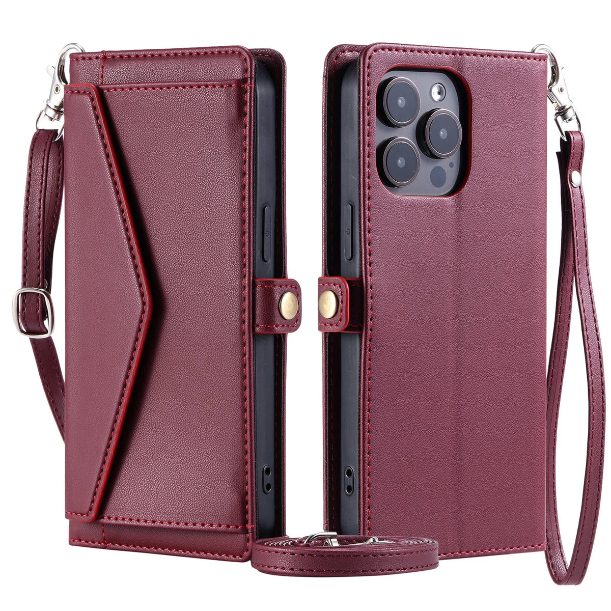 Crossbody Leather Wallet Case For IPhone 18 17 16 Pro 15 14 13 12 11 Pro Max Air 16E 17E XS XR SE 8 7 Card Solt Pocket Cover