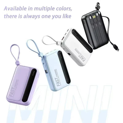 Lenovo 500000mAh Fast Charge Power Bank Portable Large Capacity 4 Built‑in Cables Backup Battery for Smartphones Daily Outdoor