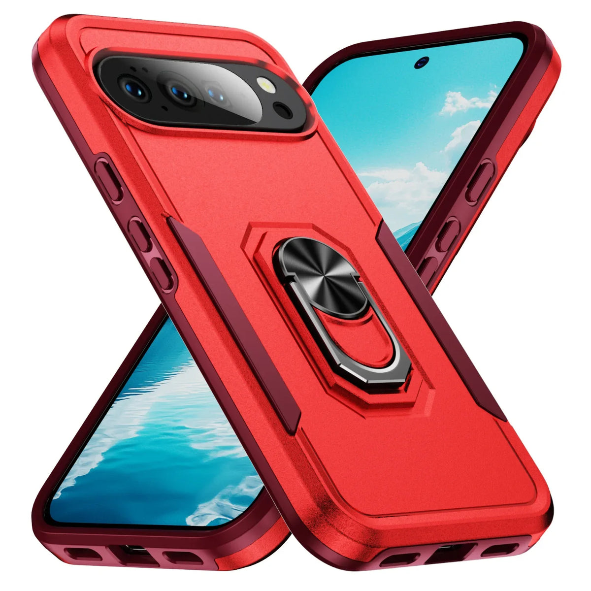 Hybrid Heavy-Duty Phone Case for Google Pixel 10 9 Pro XL 8A 7A 6A 6 7 8 Pro Rugged Matte Magnetic Ring Stand Shockproof Cover