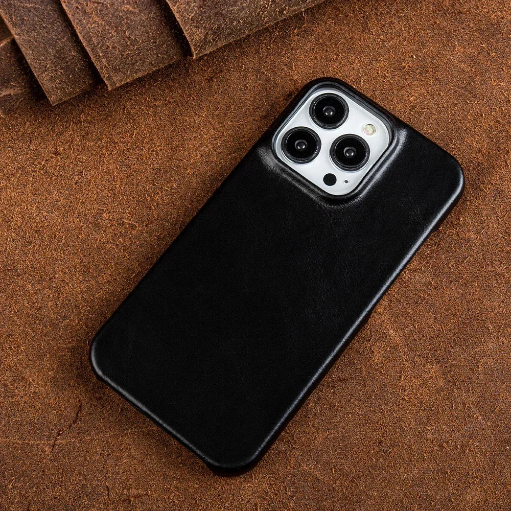 Oil Wax Luxury Genuine Leather Cover Case for Iphone 14 13 12 18 Pro Max 16 Case for Iphon Aesthetic Vintage Retro with 8 Colour