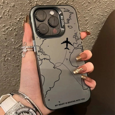 Planes Travel World Map Cover Phone Case For iPhone Apple 16 15 14 12 13 11 Pro 8 7 SE Plus X XS Max Clear Hard Case Funda