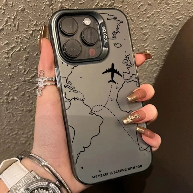 Planes Travel World Map Cover Phone Case For iPhone Apple 16 15 14 12 13 11 Pro 8 7 SE Plus X XS Max Clear Hard Case Funda
