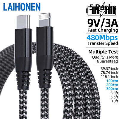 LAlHONEN MFi Certified USB‑C to Lightning Fast Charging Cable 1M 2M 3M 10ft For iPhone 14 13 12 11 XS XR X