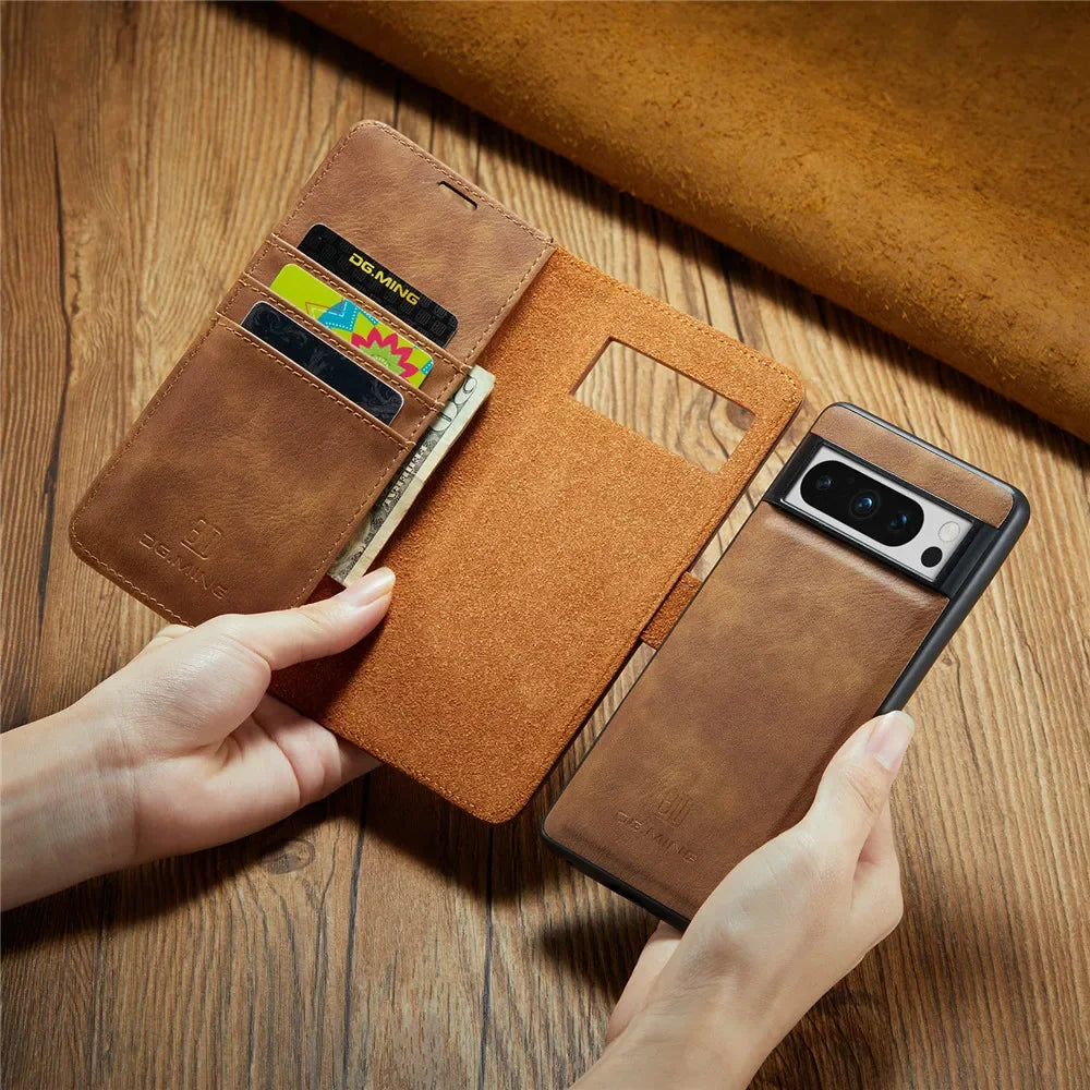 Luxury 2 in 1 Leather Detachable Hold Card Wallet Magnetic Flip Phone Cover Case For Google Pixel 8 Pro 5A 6 6Pro 6A 7 7A 9 10A