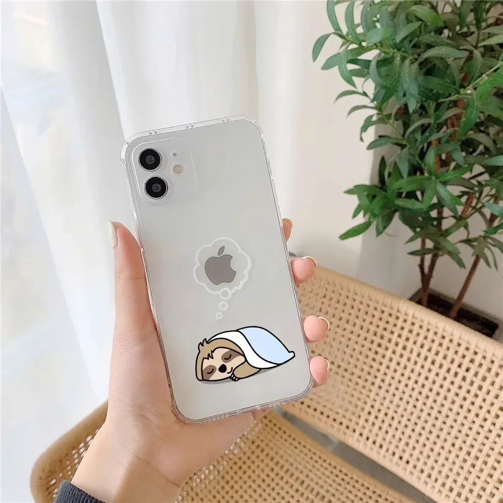 Funny Animal Couple Phone Case for iPhone 17 16 11 12 14 13 15 Pro Max Mini SE4 7 8 Plus 17E Clear Cover Cute Panda Sloth Funda