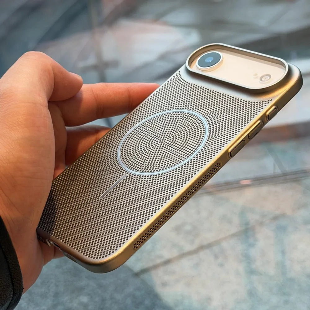 Metallic Heat Dissipation Mesh For Magsafe Magnetic Case For iPhone 17 Air 16 15 14 Plus 13 12 11 Pro Max Hard Thin Skin Cover
