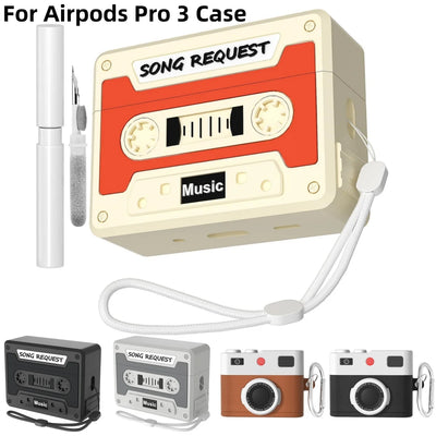 Cassette Tape Case for Airpods Pro 3 New Silicone Headphone Case Cover For Airpods Pro 3 Earbuds Case with Keychain&Cleaning Kit