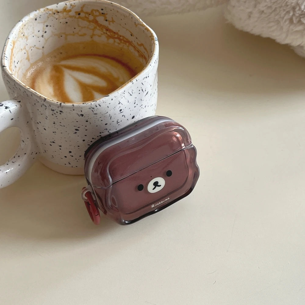 Rilakkuma Bear Cute Cartoon Earphone Case For Airpods 4 Pro 3 2 1 Wireless Bluetooth Headset Protective Cover With Keychain