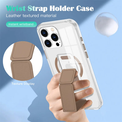 Luxury Folding Wristband Stand Magnetic Phone Case For iPhone 17 18 Pro Max 15 16 Plus 14 13 12 Shockproof Protective Back Cover