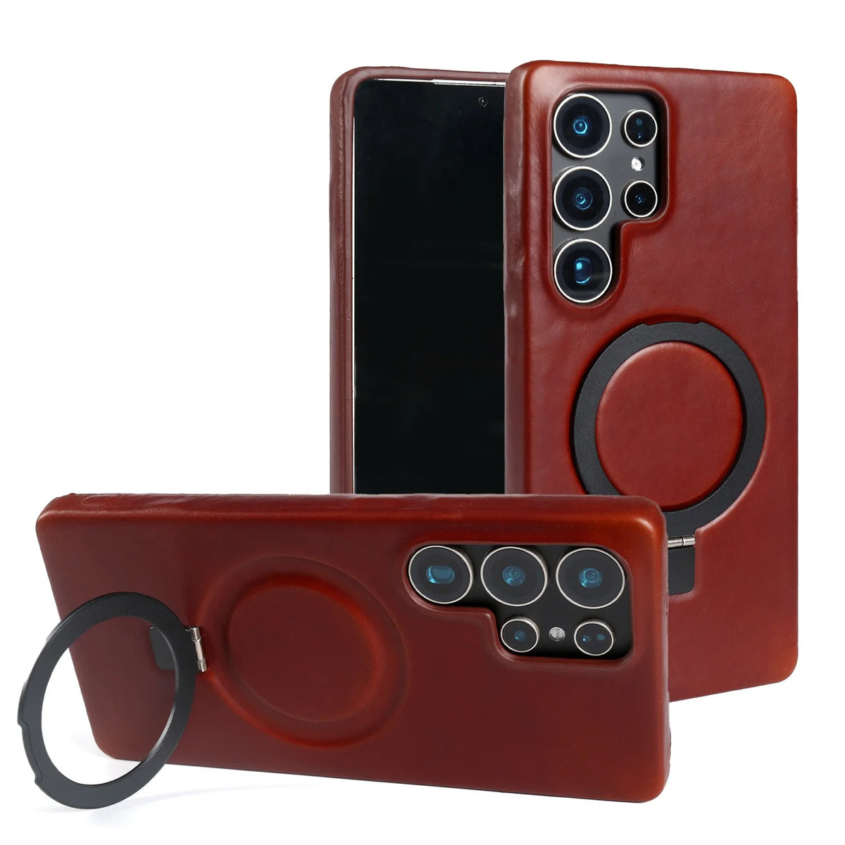 Luxury Magnetic Ring Genuine Leather Case for Samsung Galaxy S26 Ultra S24 S25edg S23 S22 S21 S20 S23 Stand Bracket Phone Cases