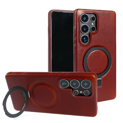 Luxury Magnetic Ring Genuine Leather Case for Samsung Galaxy S26 Ultra S24 S25edg S23 S22 S21 S20 S23 Stand Bracket Phone Cases