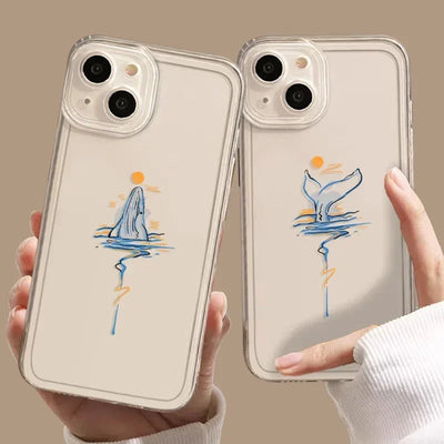 Clear Dolphin Whale Paired Couple Phone Case For iPhone 17 15 14 13 11 12 16 Pro Max Plus Mini 17E SE4 7 8 Lovers Cover Fundas