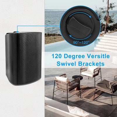 Herdio 6.5 Inch 400W Indoor Outdoor Passive Speakers Wired Waterproof Powerful Bass Wall Mount All-Weather Durability for Patio Garage Covered Deck