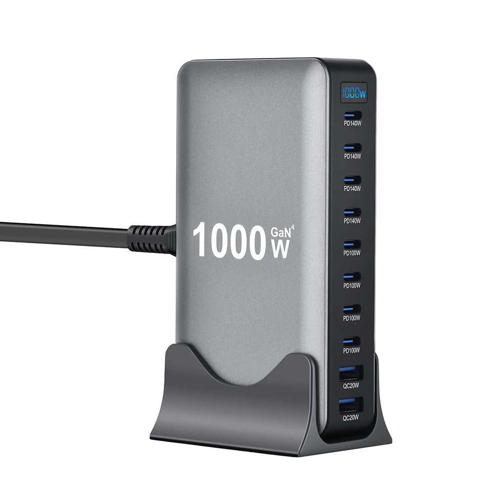 1000W GaN Charger USB C Fast Desktop 10Port USB Type C PD3.1 Charger Fast Charging for iPhone 17 16 15 Samsung S24 Xiaomi Laptop